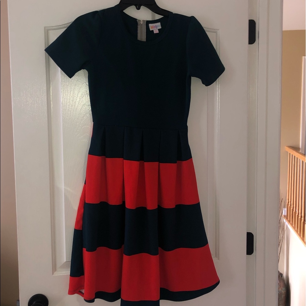 LULAROE Green and Red Stripped dress